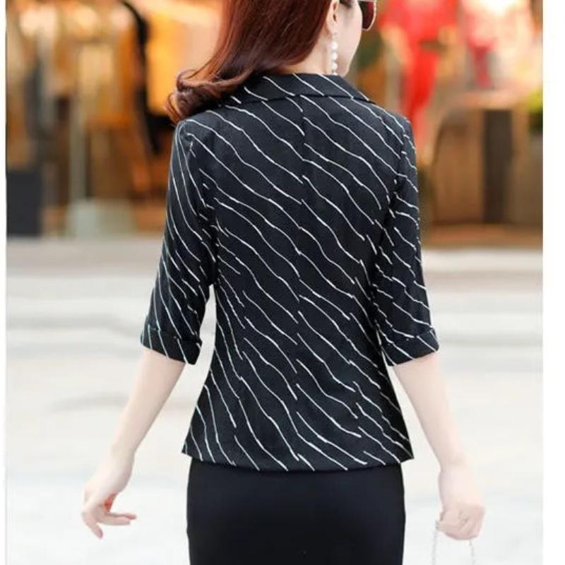 Frühlings- und Sommermode Pendeln Einfach Slim Fit Streifen aufgesetzte Tasche Vielseitiger Damenblazer