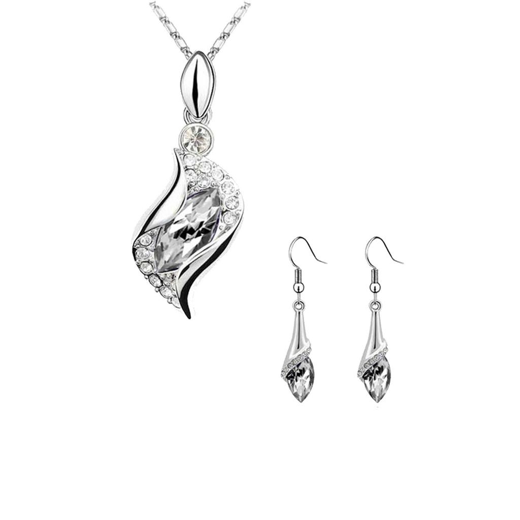 Boucles d'oreilles longues en forme de larme bleue, collier pendentif en cristal d'autriche à la mode