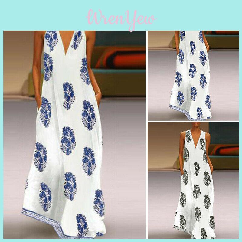 Elegant Women Sleeveless Bohemia Long Maxi Dress For Summer Beach Parties In Plus Sizes