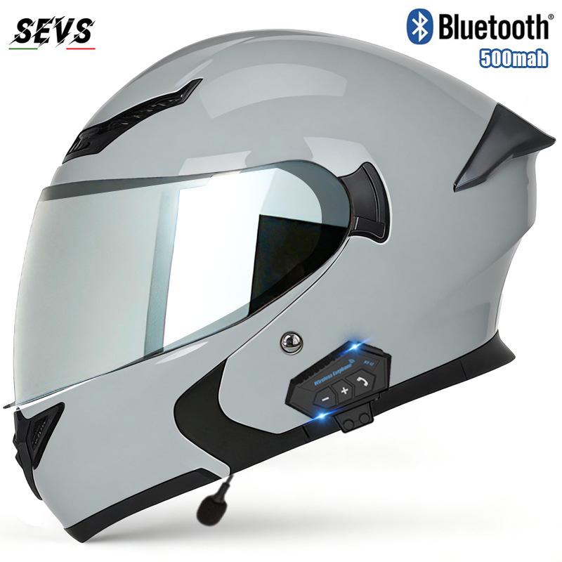 All-Season Universal Flip-up Motorcycle Helmet with Double Visor and Bluetooth Earbuds for Men and Women