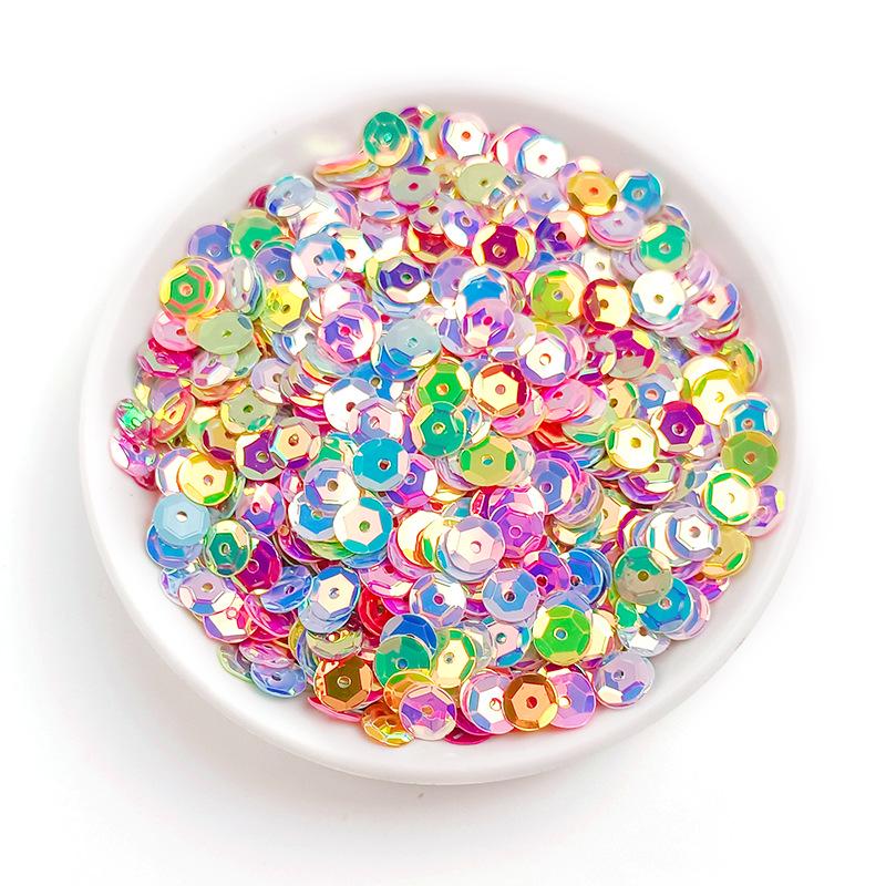 6MM Round Curved PVC Sequins with Middle Hole and Hexagonal Beads for Sewing