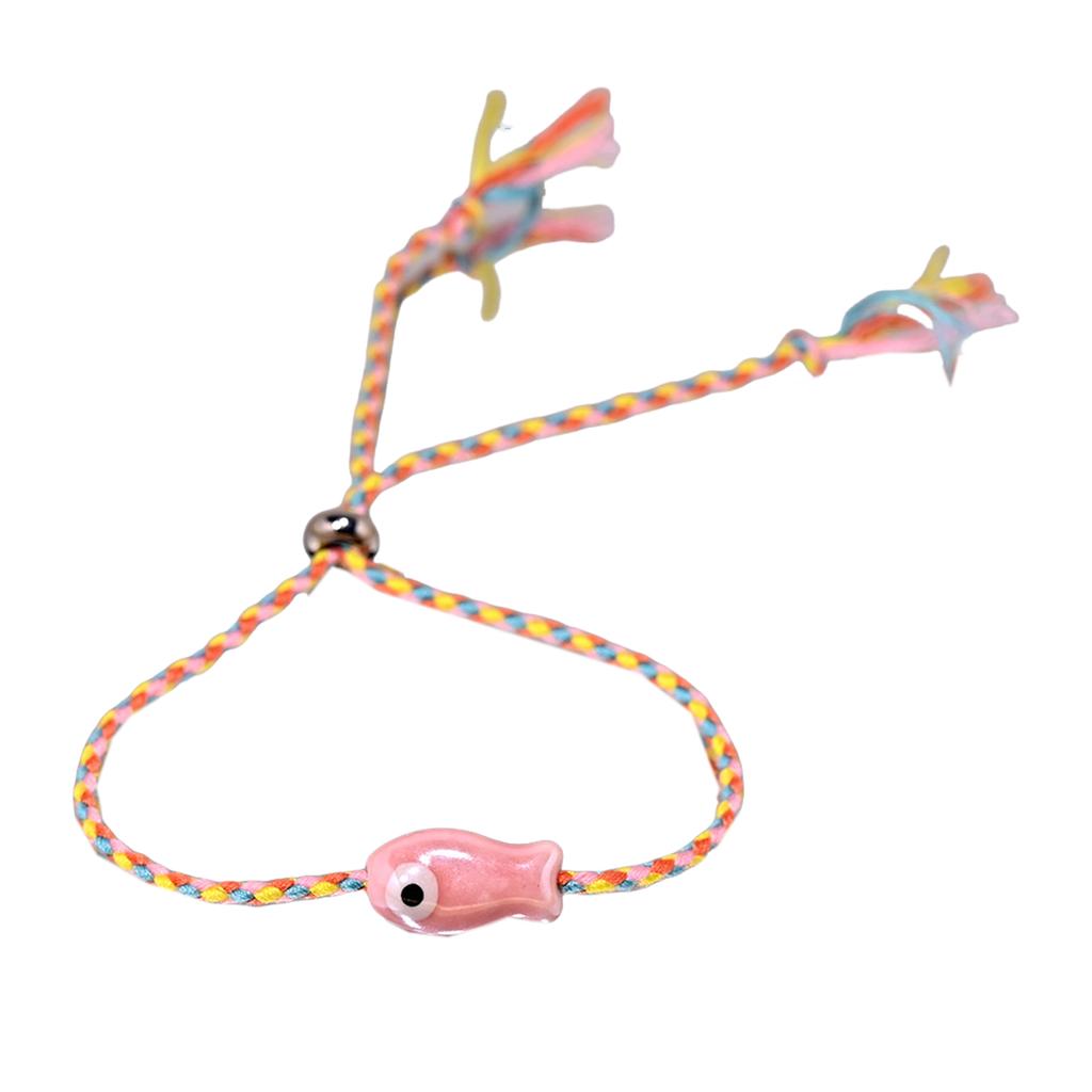 Stylish Bohemian Multicolor Ceramic Fish Bracelet Handmade Jewelry for Women Adjustable Wrist Anklet Accessory