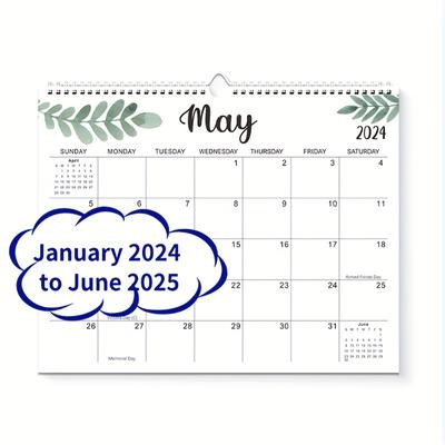 1 calendrier mural janvier 2024 à juin 2025, calendrier de bureau 14,8 x 11,5 pouces motif floral, 18 mois, reliure bimetallique