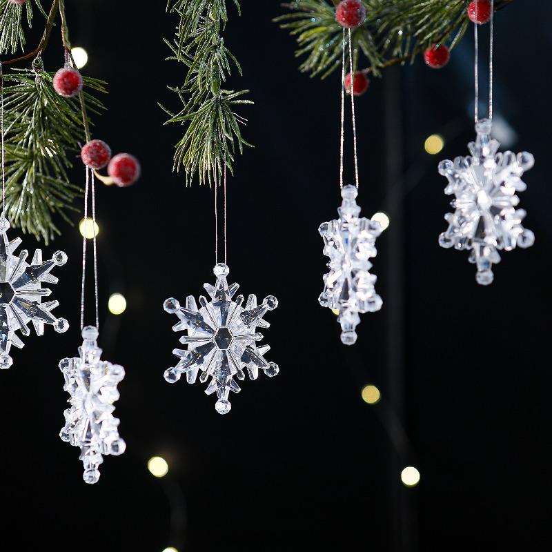 6 Stück Acryl Weihnachts-Schneeflocken-Dekorationen, Weihnachtsbaum-Anhänger, Hängende Ornamente, Dekorative Anhänger