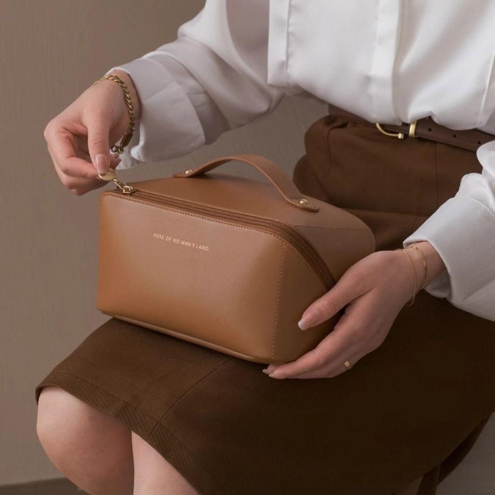 PU Leather Handheld Cosmetic Case Portable Travel Toiletry Bag Fashion Pillow Makeup Bag  Outdoor