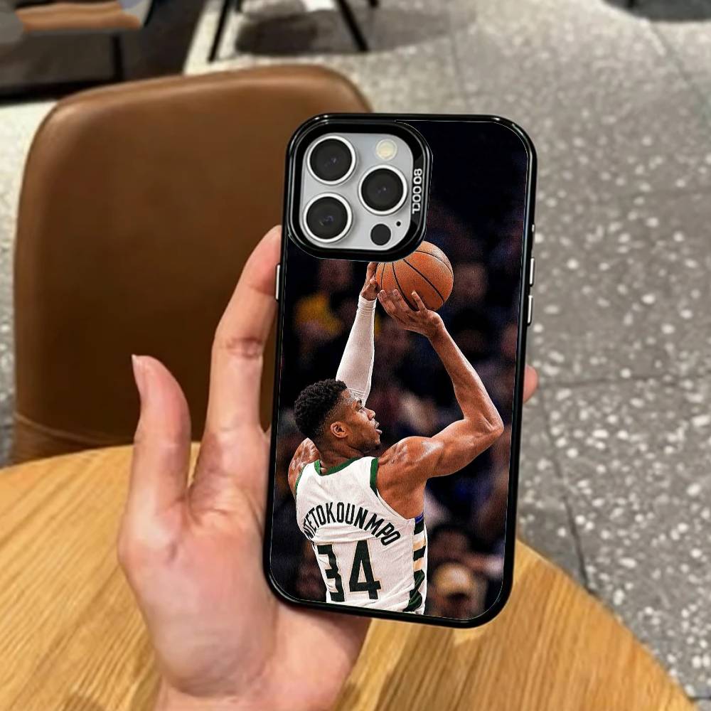 Giannis Antetokounmpo 34 Phone Case For iPhone17,16,15,14,13,12,11 Plus,Pro Max Colored Silver Plated Inside Cover