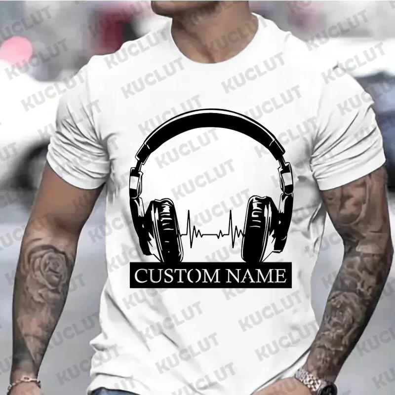 Custom T-shirts for Men Women Clothing Personalized Headphones Print Men T Shirts Music Lovers Clothes DJ Club Name DIY Shirts