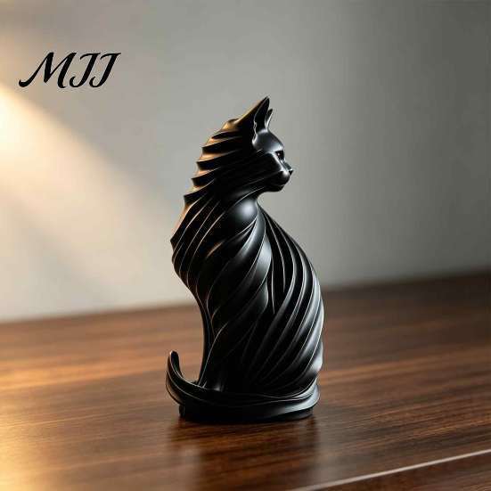 Elegant Cat Ornament for Wine Cabinet 3D Printed Sculpture, Modern Style Matte Statue, Black Versatile Decoration Home Office And White PLA Aesthetic
