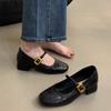 French Evening Breeze Light Mouth Single Shoes Women's Thick Heel 2025 Spring New Korean Version Small Leather Shoes Retro Middle Heel Mary Jane Shoes