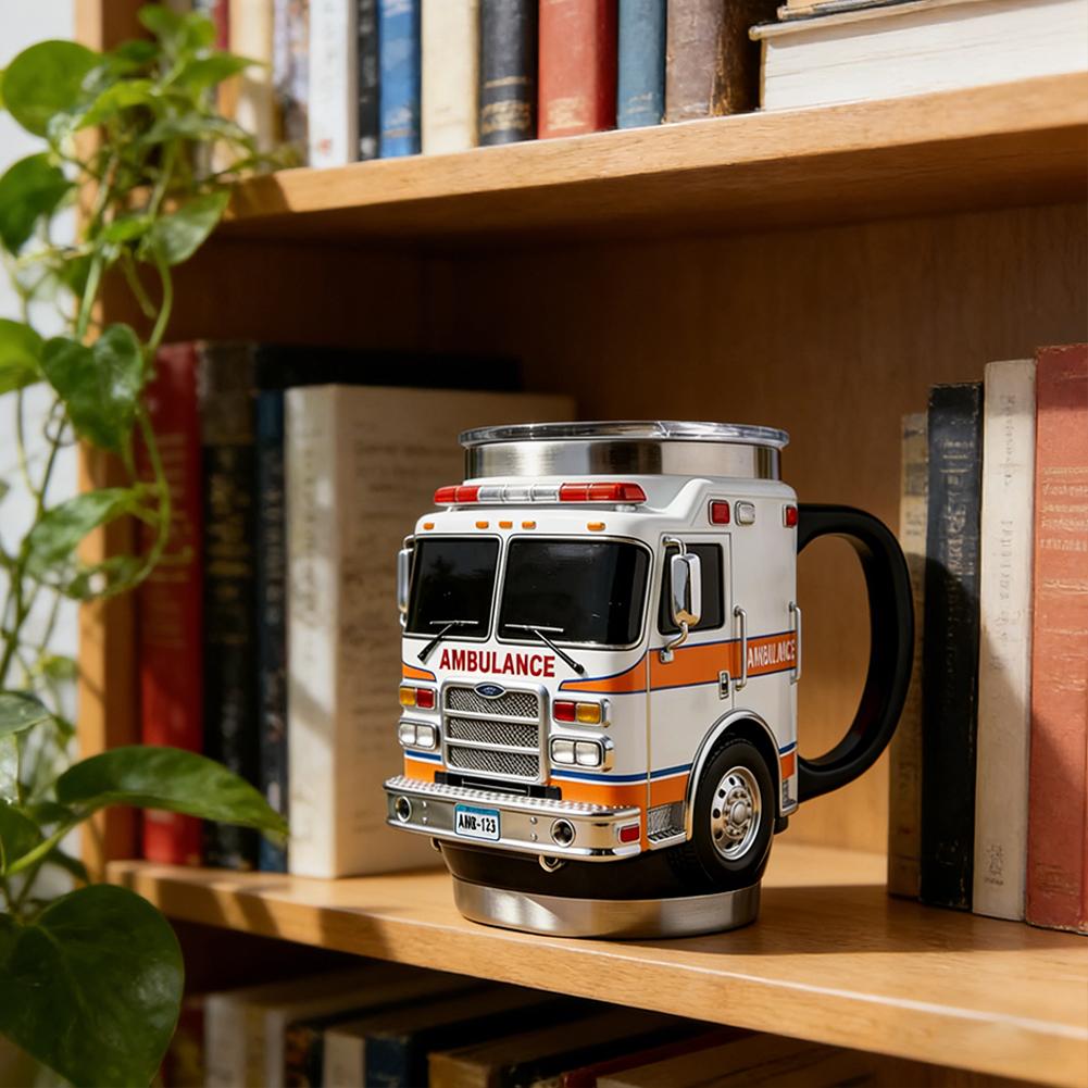 Fire Rescue 3D Fire Truck Mug Double Wall Stainless Steel Insulated Tumbler Vacuum Flask For Firefighters Station Work Gifts
