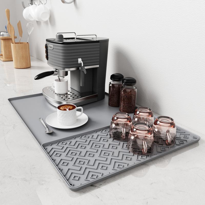 Silicone coffee machine mat, bar counter, dining table, non-slip heat insulation, large drain tray