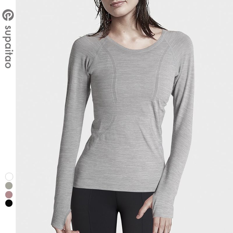 

Supaitao Loose Long Sleeves Yoga Clothing Top Silm Slimming Workout Clothes Nude Feel Seamless Sports T-Shirt Quick-Drying Women Light flower Ash XL/10