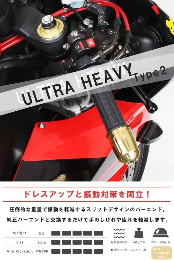 POSH 033689-12-10 Motorcycle Goods Handlebar End Ultra Heavy Bar End Type 2 for Kawasaki