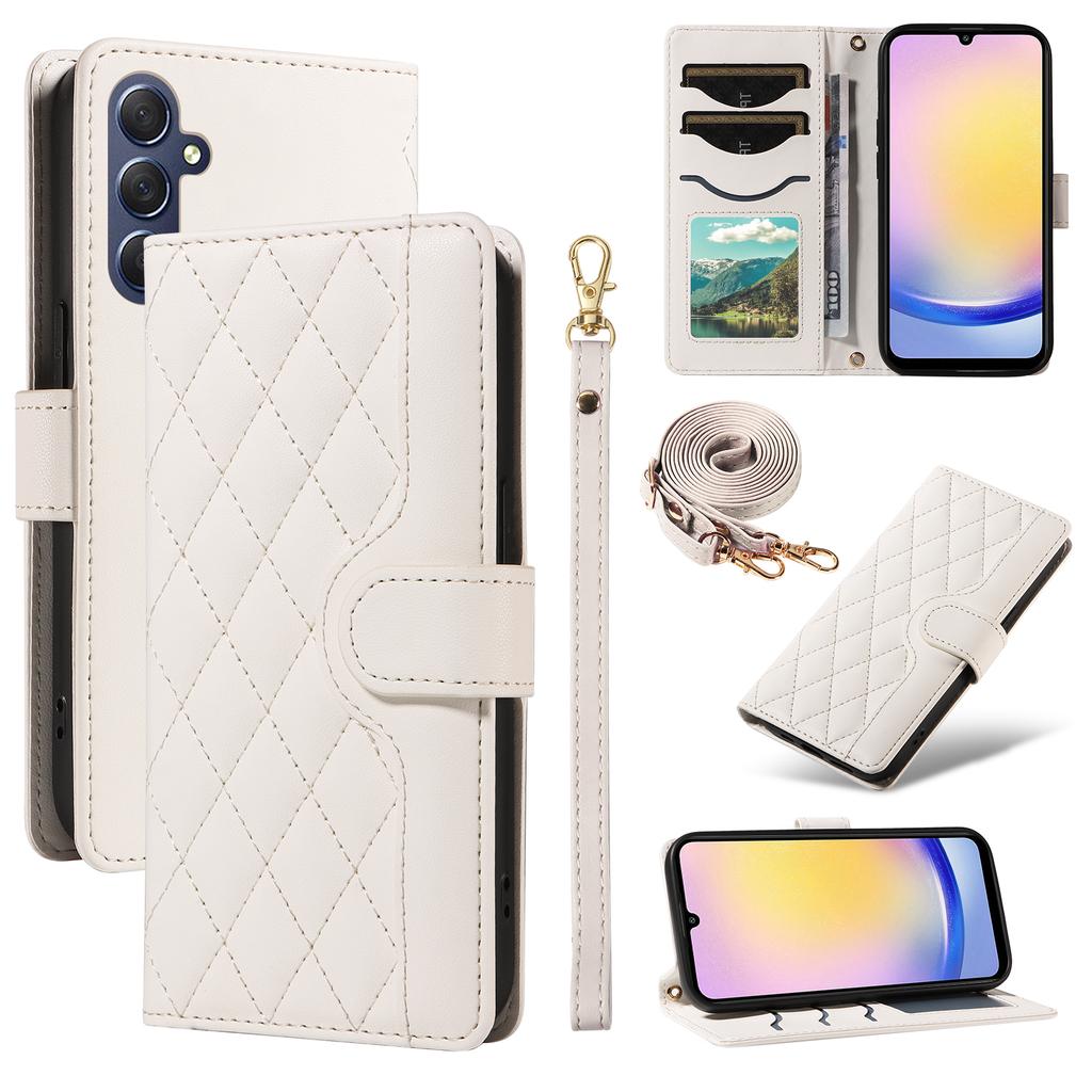 For Samsung Galaxy A25 5G (Global) (161mm) Wallet Case Rhombus Leather Phone Cover with Strap