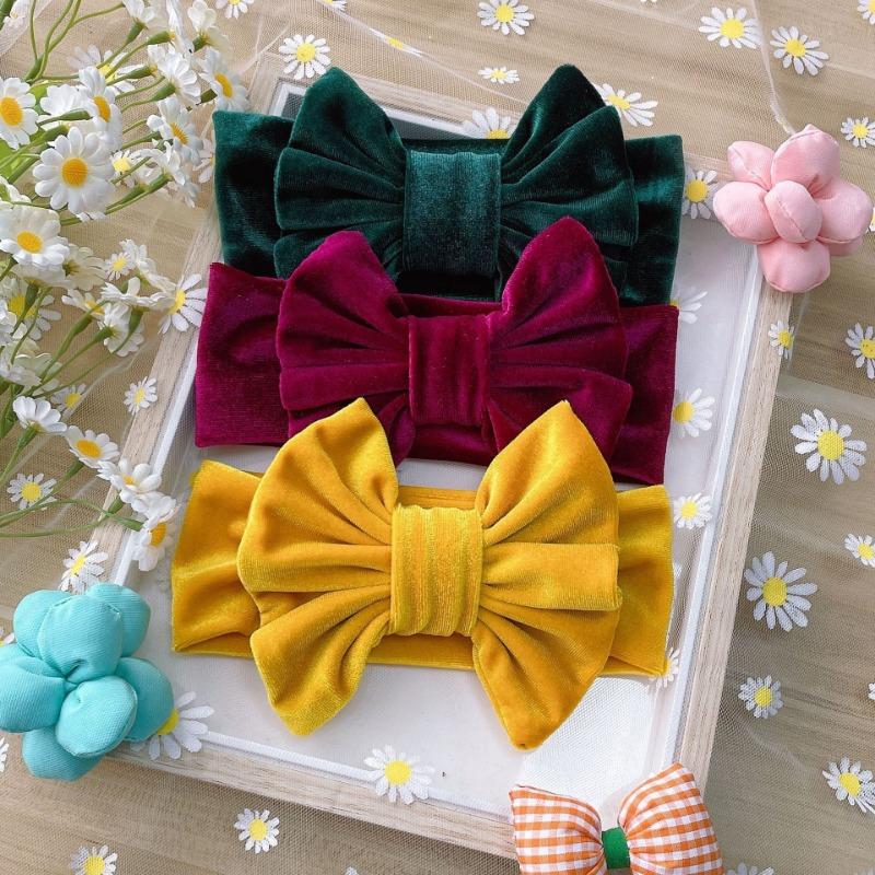 New 3pcs set, children's headband, baby golden velvet bow wide headscarf, baby headband.