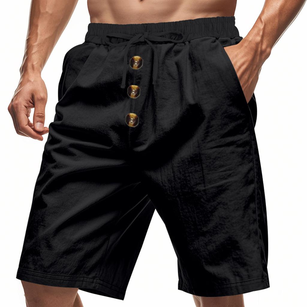 Men's Relaxed-Fit Linen Beach Casual Washed Button-Fly Athletic Shorts