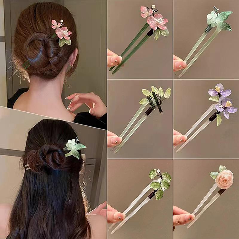 Fashion U-Shaped Hairpin Acrylic Flower Hair Stick Chopsticks Chinese Hair Clips Wedding Headdress Jewelry Hair Accessories