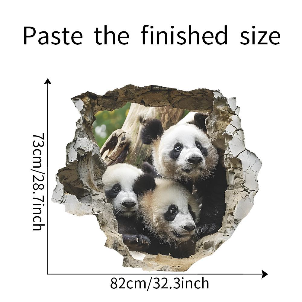 3D Realistische Doorbrekende Muur Schattige Panda Muursticker Zelfklevend Verwijderbaar voor Slaapkamer Woonkamer Achtergrondmuur Decoratie