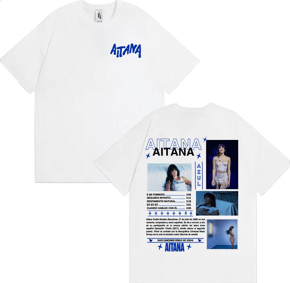 Singer Aitana Cuarto Azul Album 2025 Cover Pattern Tshirt Mens Y2K Harajuku Aesthetic Short Sleeved Cotton Tshirt Street Wear