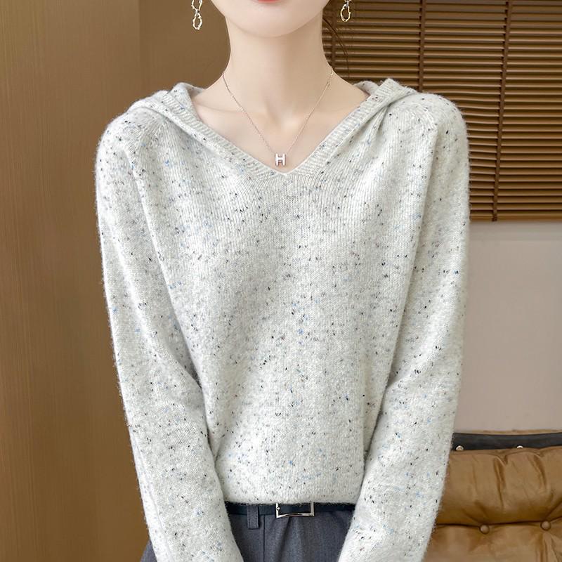 Women's 100% Pure Wool Hooded Knit Sweater - Cashmere, Thick, Loose Fit for Autumn/Winter