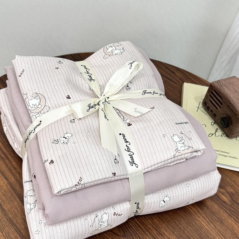 

Хлопок класса А аэробная двухслойная пряжа набор из 4 предметов комплект-тройка для девочки маленький свежий материнский и младенческий класс голый сон одинарный пододеяльник single quilt 150x200cm