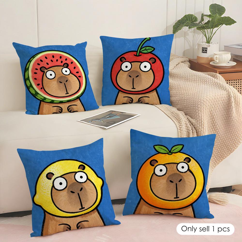 Cute Kapibala Cushion Cover Short Plush Double-Sided Print Square Throw Pillow Covers Sofa Home Cushion Decor