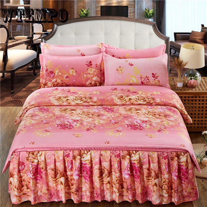 Buy 4pcs Winter Warm Ruffle Quilt Cover Twin/queen/king Size Luxury Bedding Sets Cotton Silk