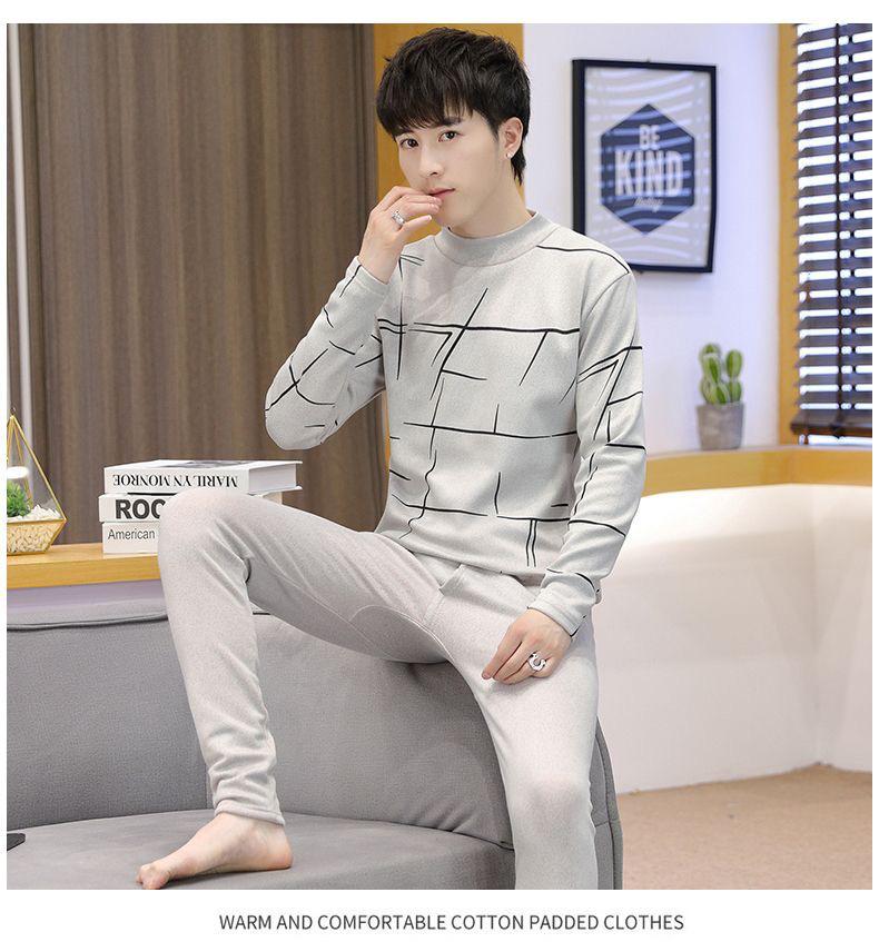 Men's Trendy Thermal Underwear Set: Teen Plus Velvet, Thickened Warm Bottoming Shirt & Pants for Autumn/Winter