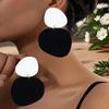 Retro Minimalist Geometric Black & White Pattern Pendant Earrings
