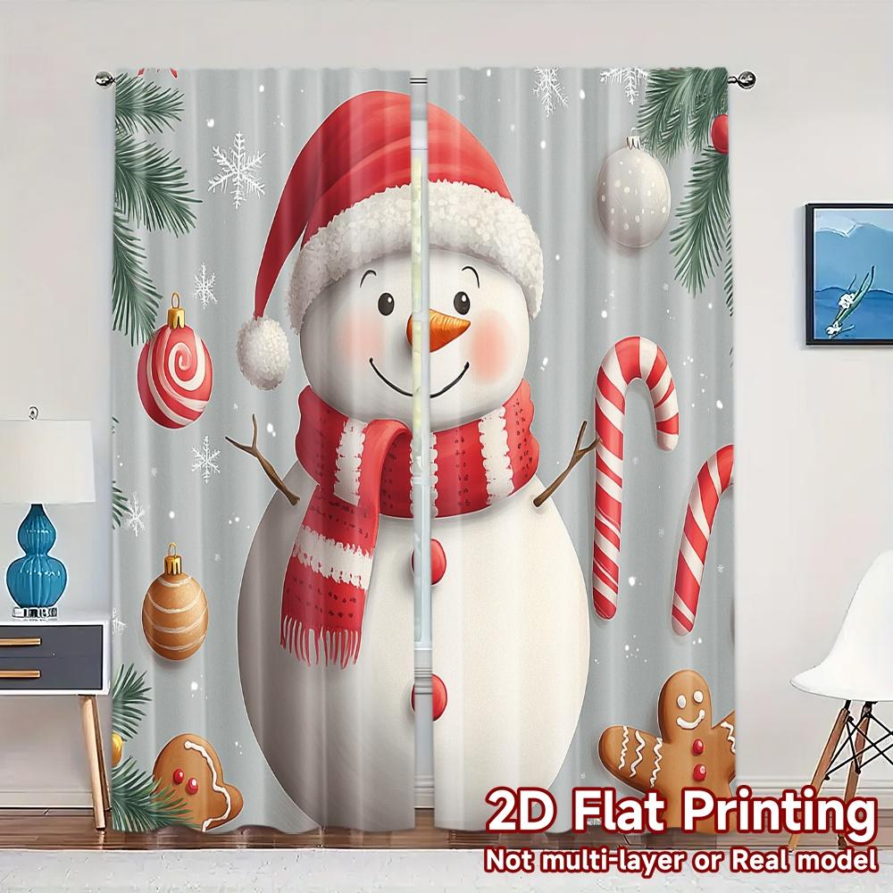 

2pcs,Curtains Cute Snowman Christmas Holiday Fashionable Popular Curtains Semi-Sheer Curtains Decorations Suitable for Bedroom, 52.50×116.00 CM 2pcs
