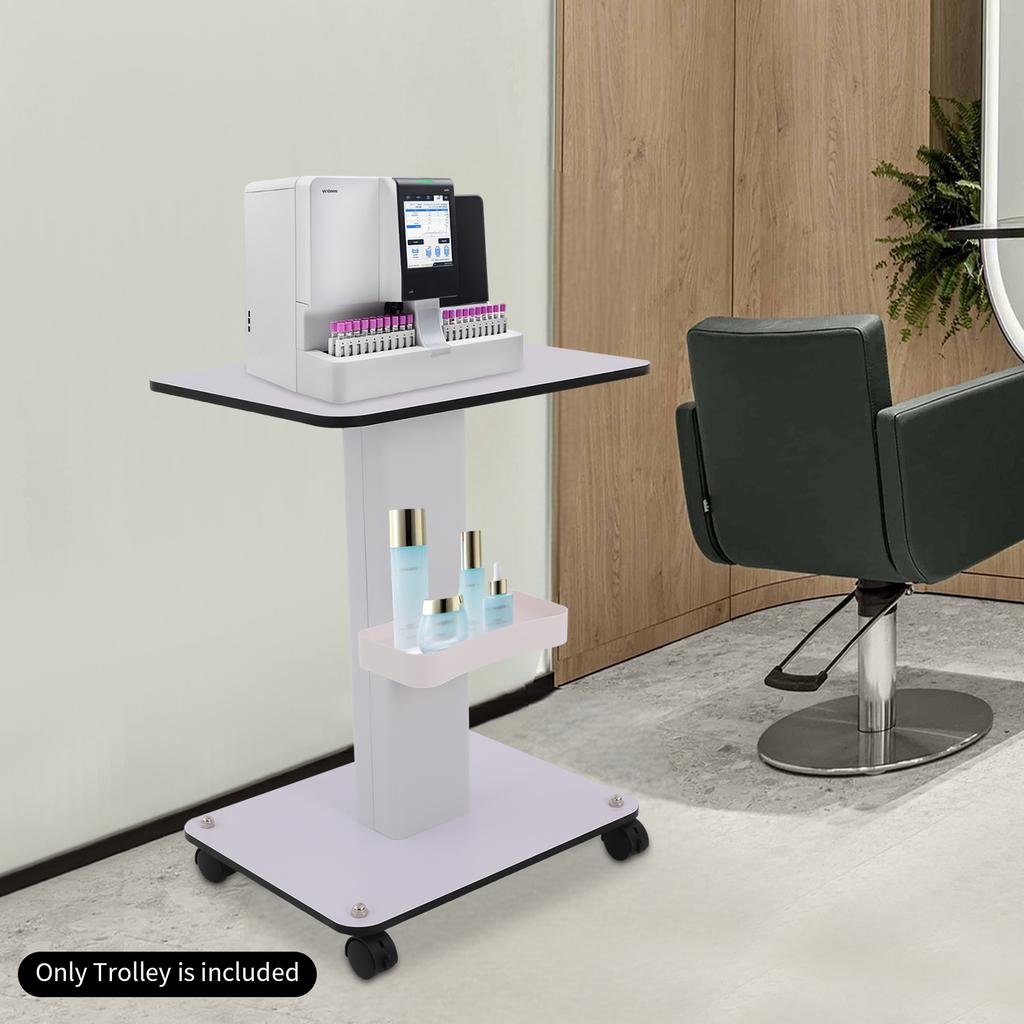 Spectrometer Dedicated Large-Surface Cart ABS Salon Trolley White Beauty Instrument Cart W/ Storage Box & Wheel for Salon Shop