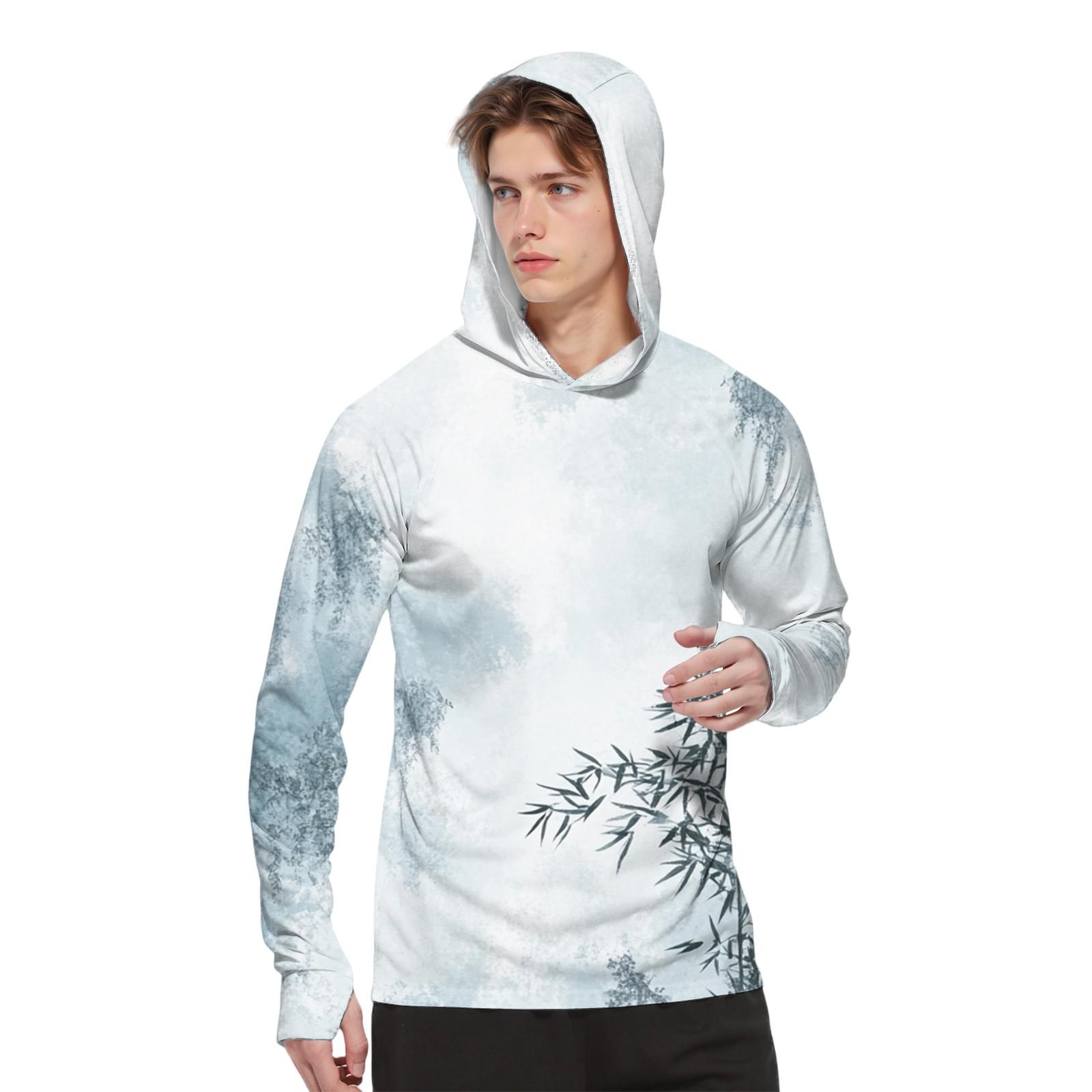 

Мужская модная рубашка с длинным рукавом с принтом и капюшоном SPF/UV XL белый