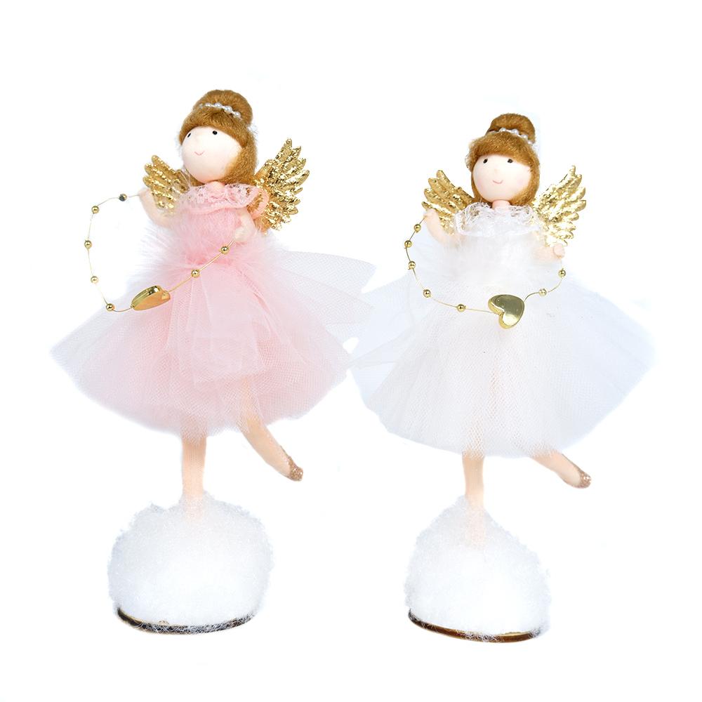 2023 Standing Pink Angel Doll Toy Wing Christmas Tree Hanging Pendant Ornaments Home Decoration Decor Xmas New Year Gift Navidad