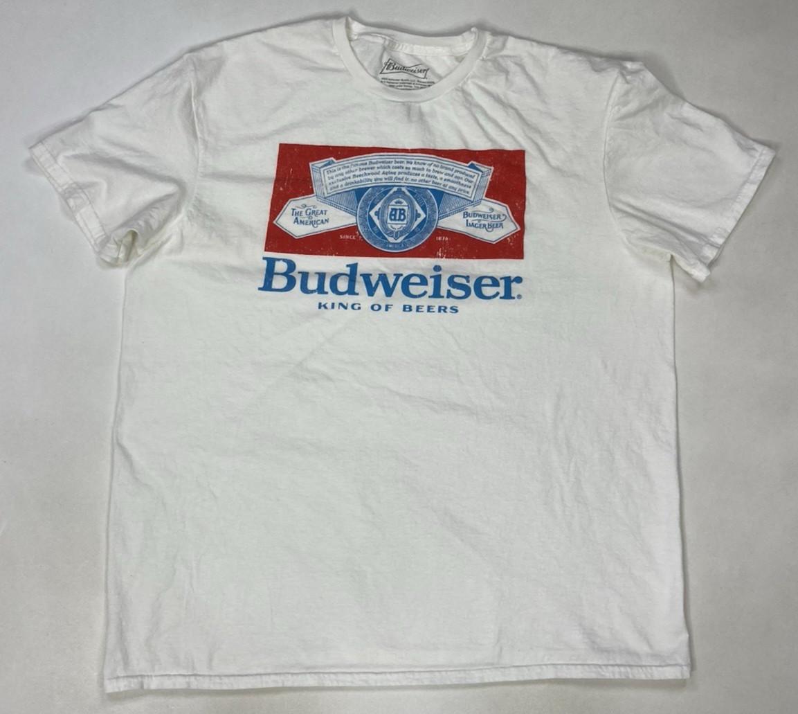 Budweiser King Of Beers Logo Graphic T-shirt Men XL White Short Sleeve S