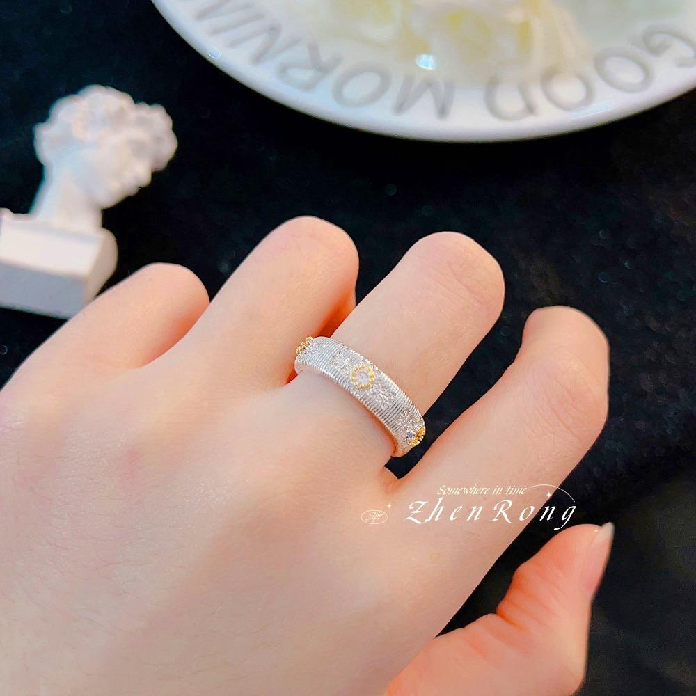 Italian Daisy Ring for Women Vintage Gold Plated Brass Minimalist Stackable Pinky Ring Unique Design adjustable