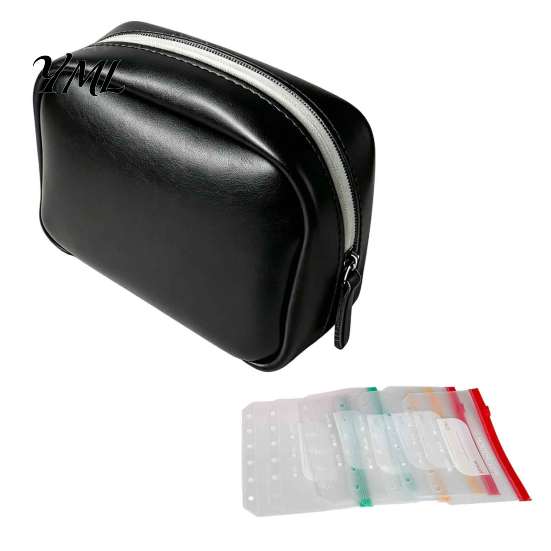 Portable Medication Case for Travel A8 Waterproof Pill Organizer with 7/14 Zippered Pouches, Small Pouch PU Leather Storage Travel, Loose Leaf Binder,