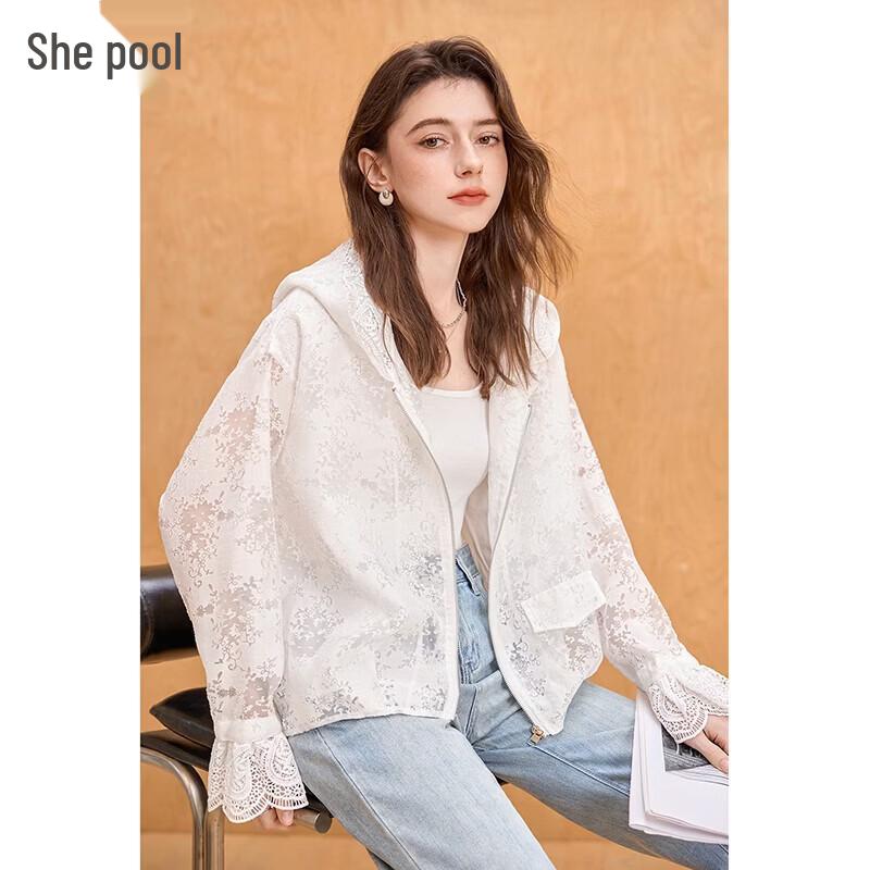 Women s Sweet Lace Hollow Hooded Short Jacket S