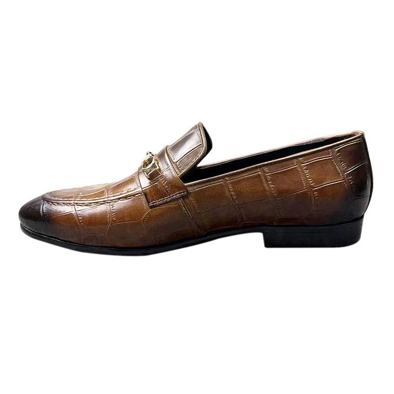 Fashion Men's Genuine Leather Loafers|Crocodile-Print Slip-On Shoes for Men|Pointed Toe Fashion Footwear|Comfortable Men's Dress Shoes