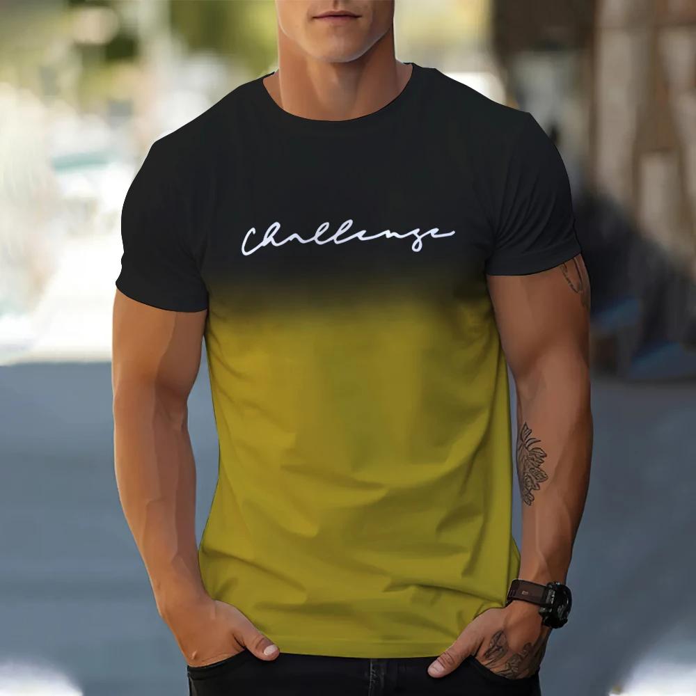 Summer Street Harajuku Men's Gradient Simple Letter Pattern Printed T-shirt Home Loose Short-sleeved O Neck Oversize Tops Tees