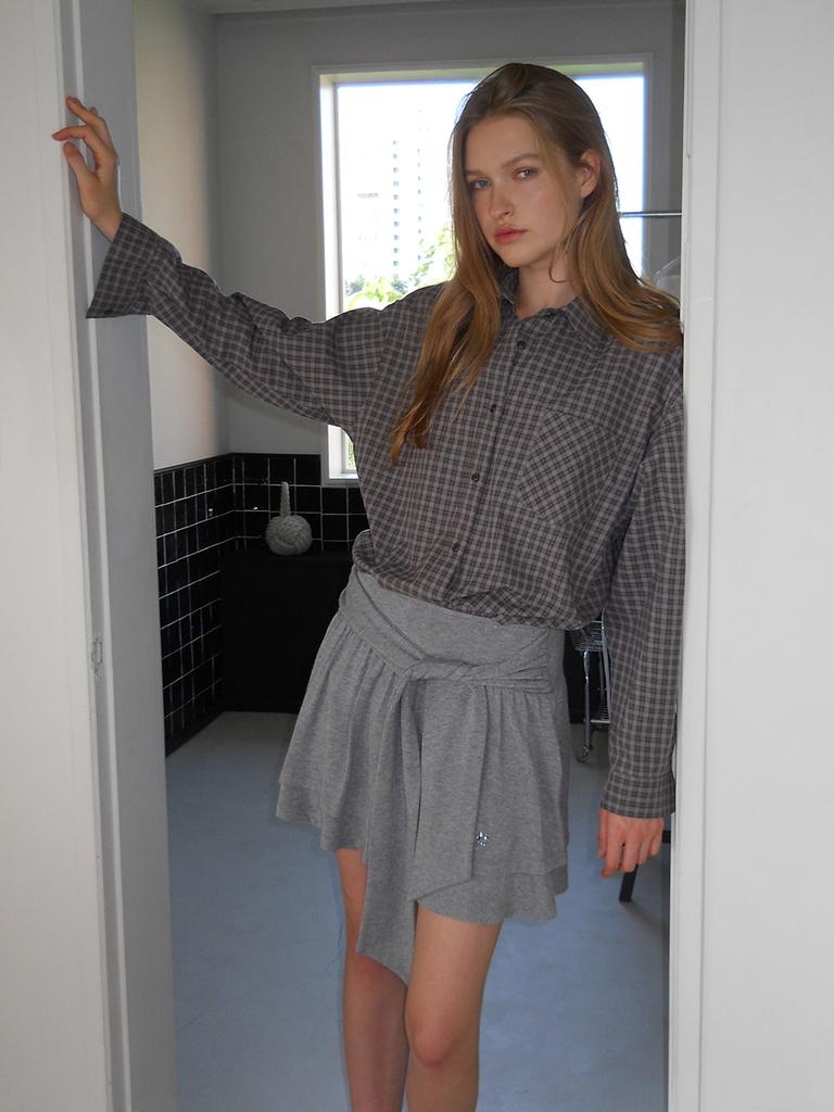 Etmont Knotted Frill Mini Skirt, Melange Gray