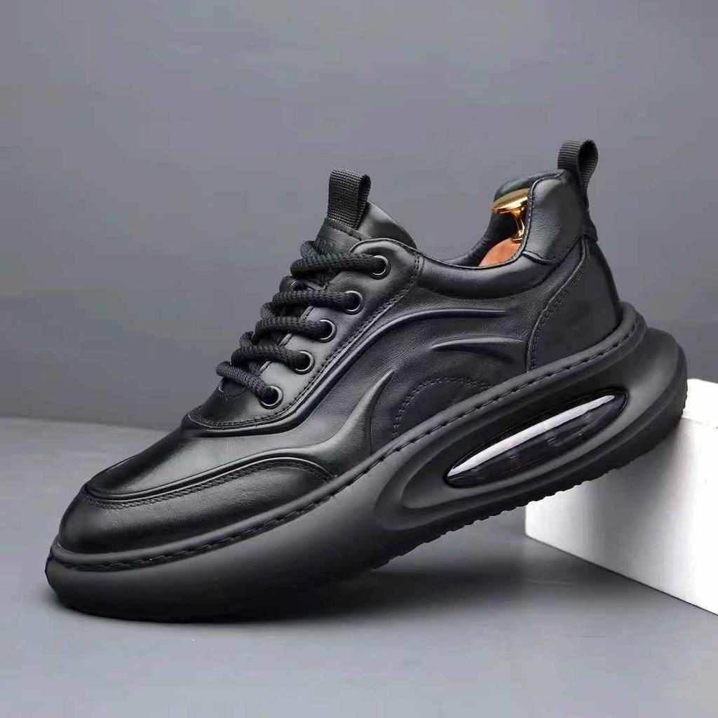 Men's Luxury Cowhide Dad Shoes with Thick Sole - Autumn/Winter Fashion Sports Sneakers