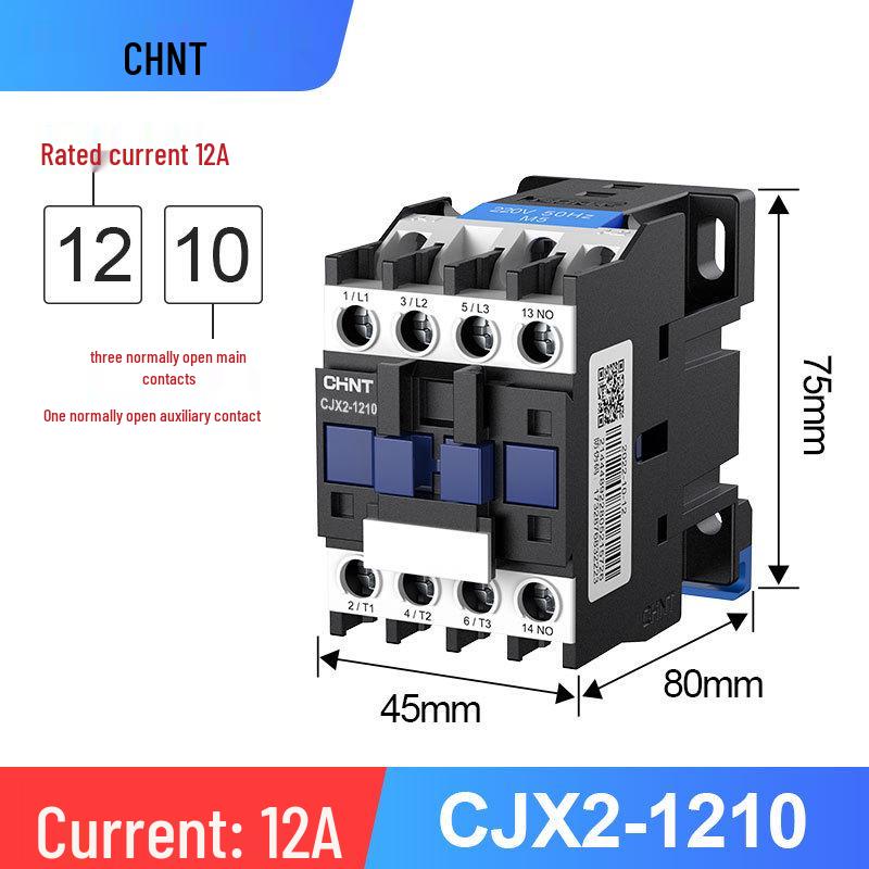 Zhengtai Kunlun AC Contactor CJX2-1210, 220V/380V, 3-Phase, NO/NC