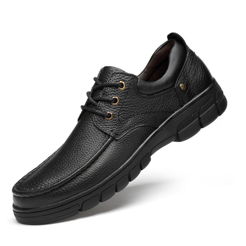 Spring and Autumn cowhide wide feet big head shoes large size feet thick sole outdoor casual shoes soft sole dad leather shoes men's shoes