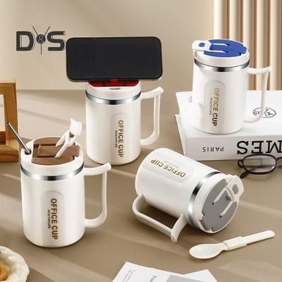 כוס ספל נירוסטה עם ידית ואקום 500ML מבודד כוס אייס קפה גדולה עם מכסים קשיות בקבוק מים לשימוש חוזר לבית משרד חיצוני