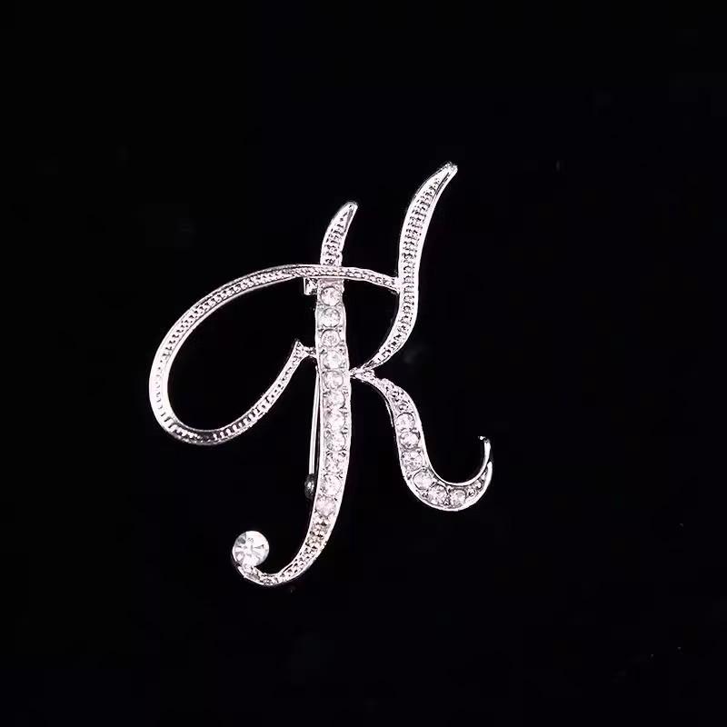 Minimalist Rhinestone Alphabet Brooch: Elegant Geometric Pin for Sweaters or Coats