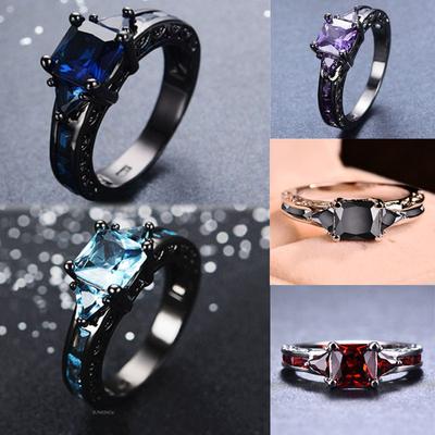 New European And American Creative Accessories Fashion Female Zircon Hand  Black Gem Wedding Ladies Ring