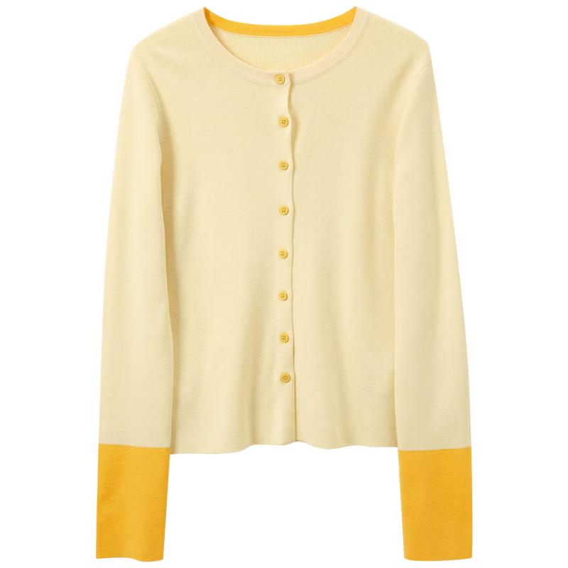 Sancai 2026 Spring Color Block Round Neck Knit Cardigan XL