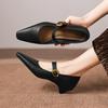 Krazing Pot Microfiber Square Toe Thick Med Heels Spring Summer Shoes Big Size 43 Metal Buckle Beauty Women Shallow Pumps