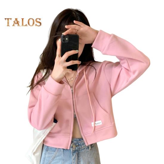 

Осень-весна Женское пальто с капюшоном, завязками на шнурке, длинными рукавами, карманами, застежкой-молнией, эластичными манжетами, короткими резинками, спортивной толстовкой, повседневной одеждой, куртка розовый