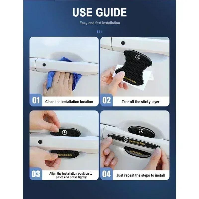 CQK1 Car Door Handle Protector Bowl Anti Scratch Reflective Sticker For Mercedes Benz   A C E   CLA180 GLB200 GLC300  CLS GLA E Class